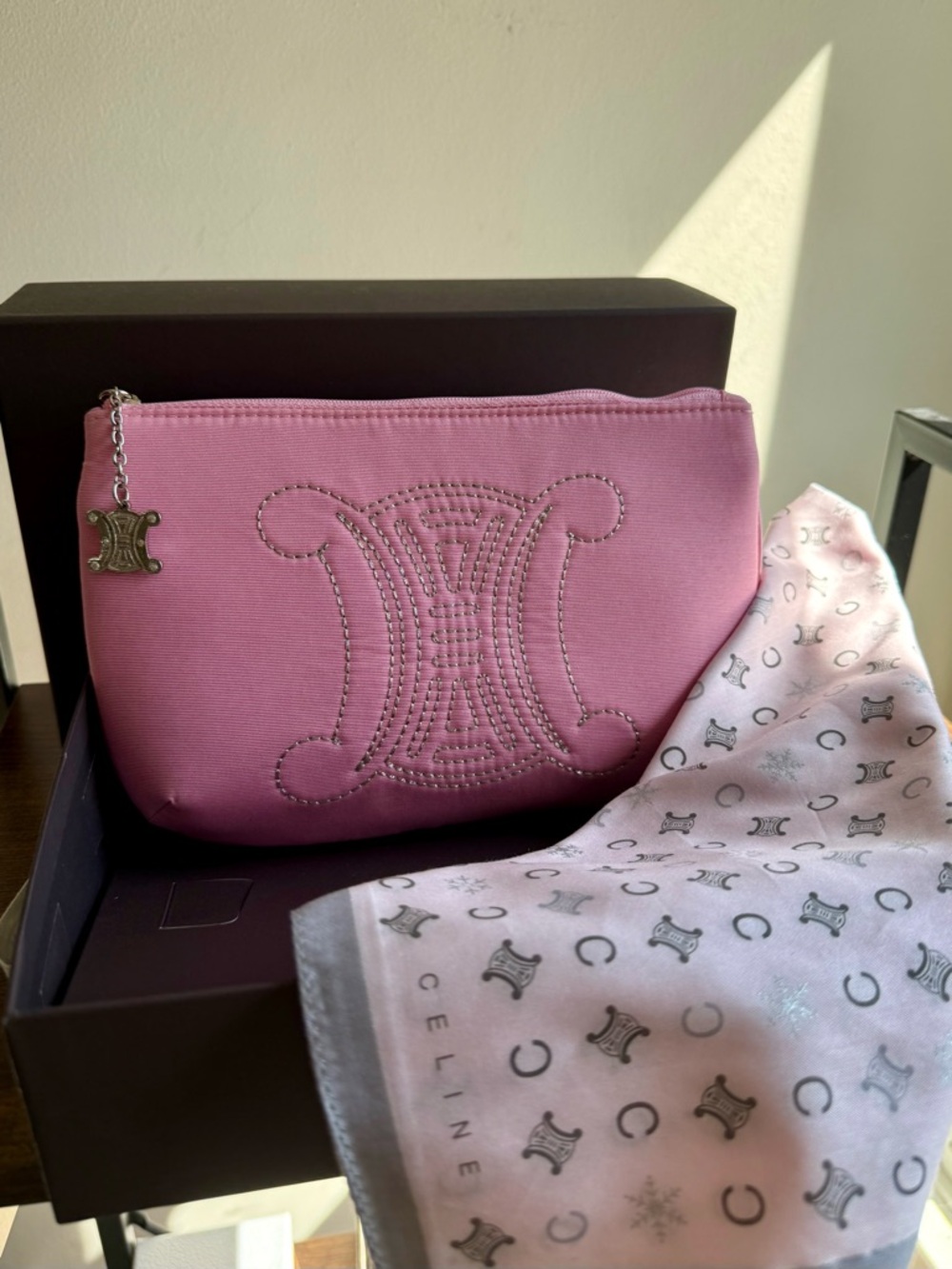 Celine Pink Triomphe Cosmetic Pouch with Charm